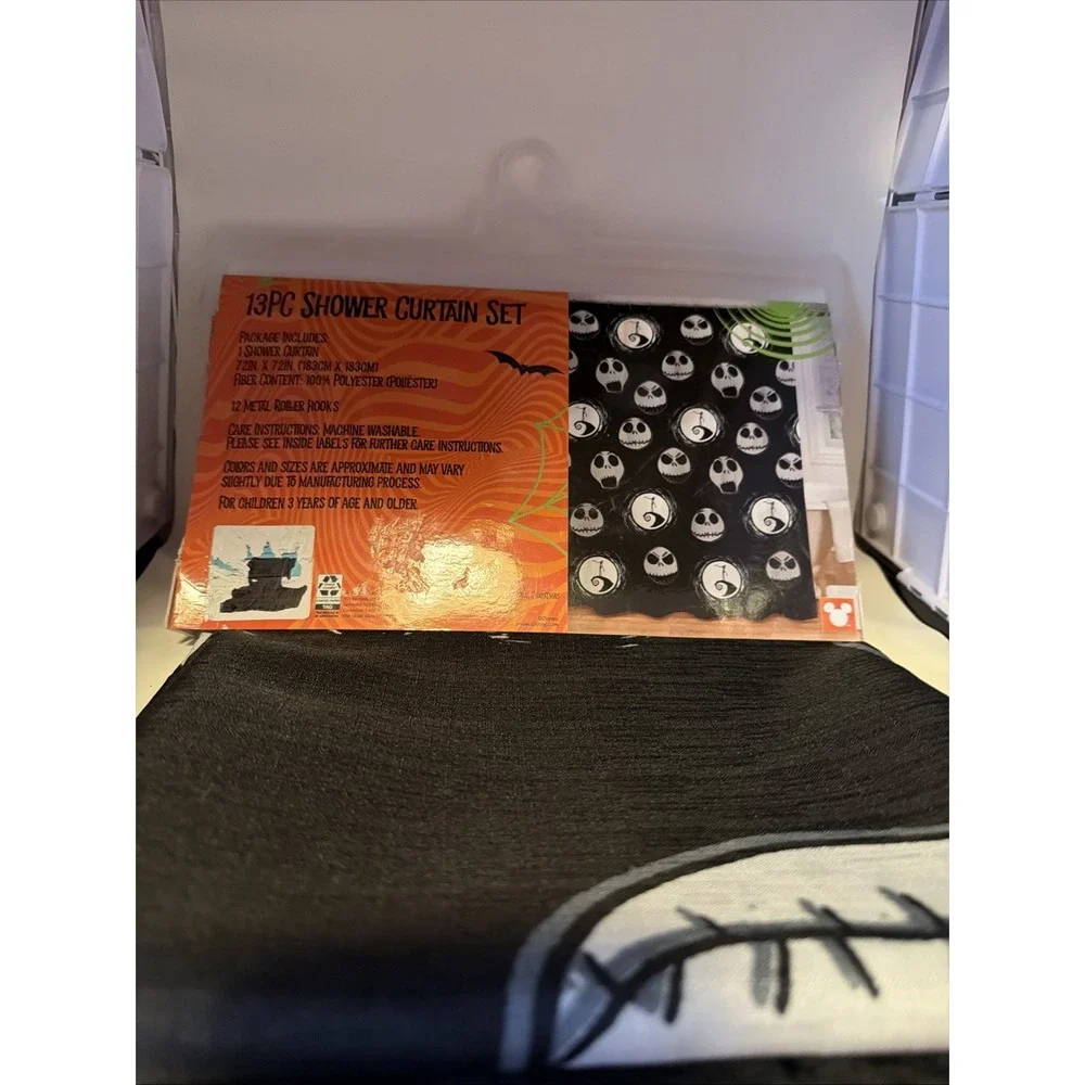 NEW Shower Curtain Set 72x72 Jack Skellington Nightmare Before Christmas w Rings